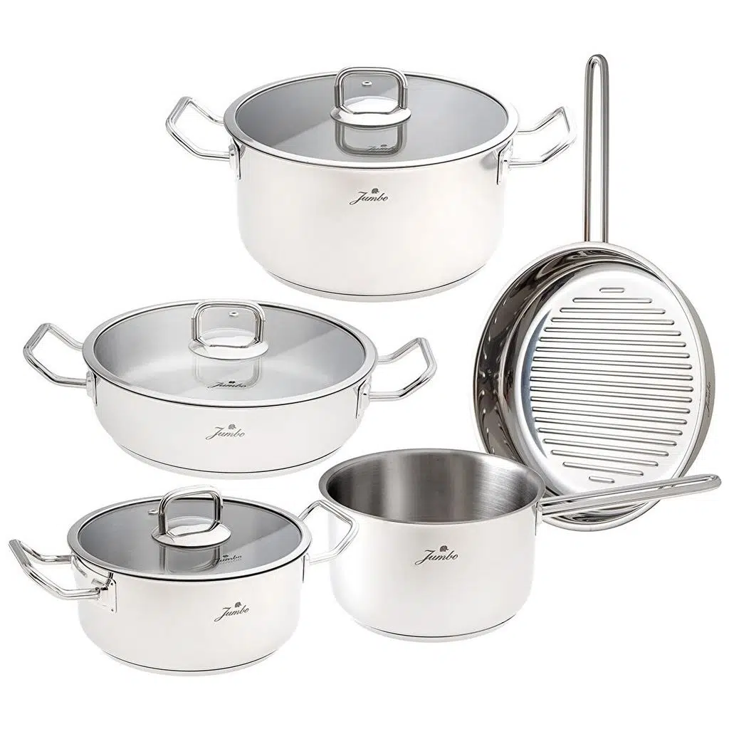 Jumbo 8 Parça Derin Tencere Seti 20-24 cm 304 Paslanmaz Çelik Gövde İndüksiyon ve Fırın Kullanımına Uygun
