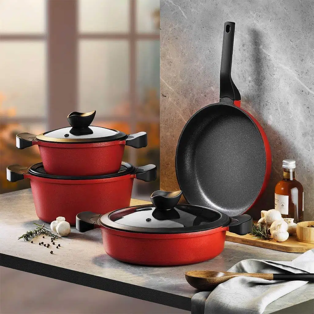 Aryıldız Montana7 Prç Granit Tencere Seti Kırmızı