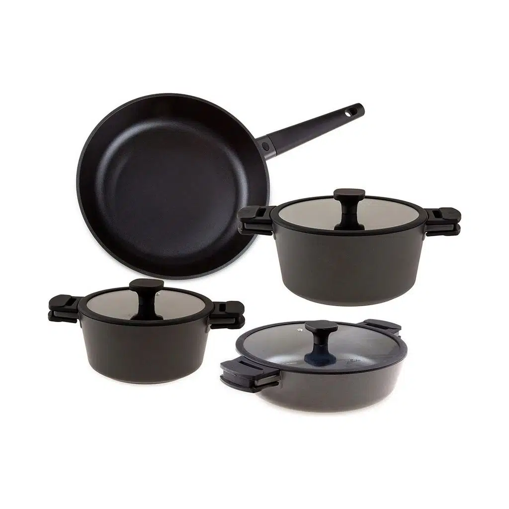 Jumbo Black Cook 7 Parça Alüminyum Döküm Tencere Seti – Titanyum ve 3 Kat Diamond Kaplama, Ergonomik Saplı, Kolay Temizlenen, 20-24-28 cm