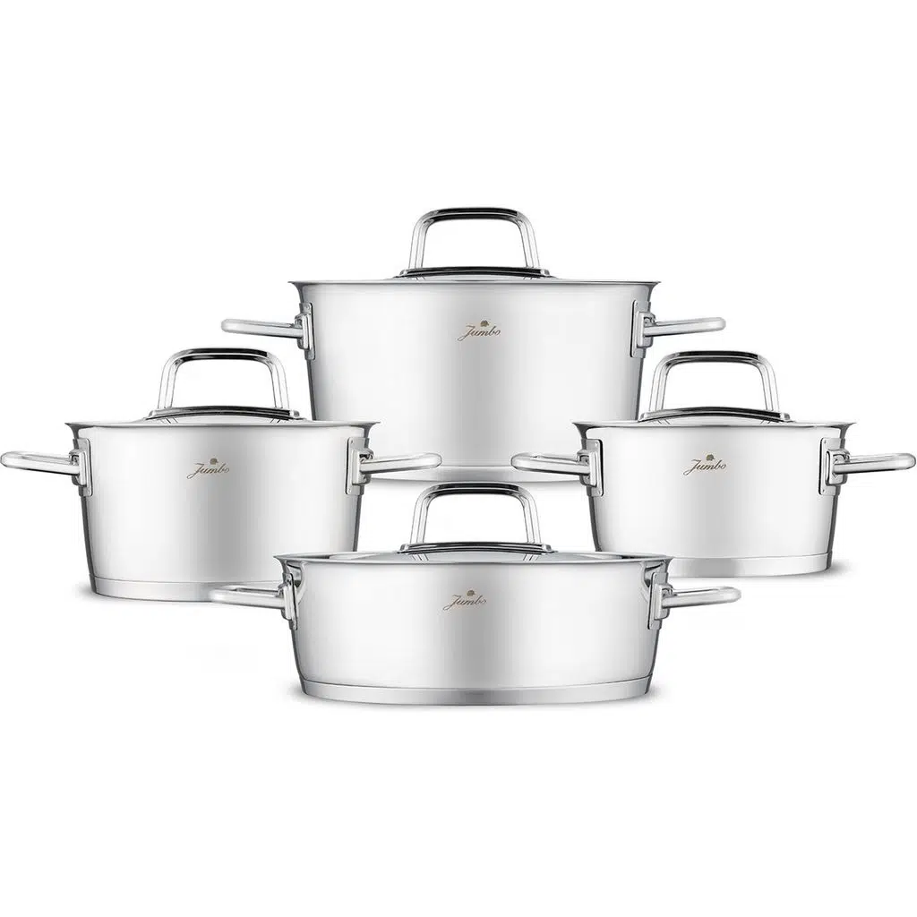 Jumbo Felix 8 Parça 26 cm Paslanmaz Çelik Derin Tencere Seti – Isıya Dayanıklı, Şık ve Dayanıklı Tasarım