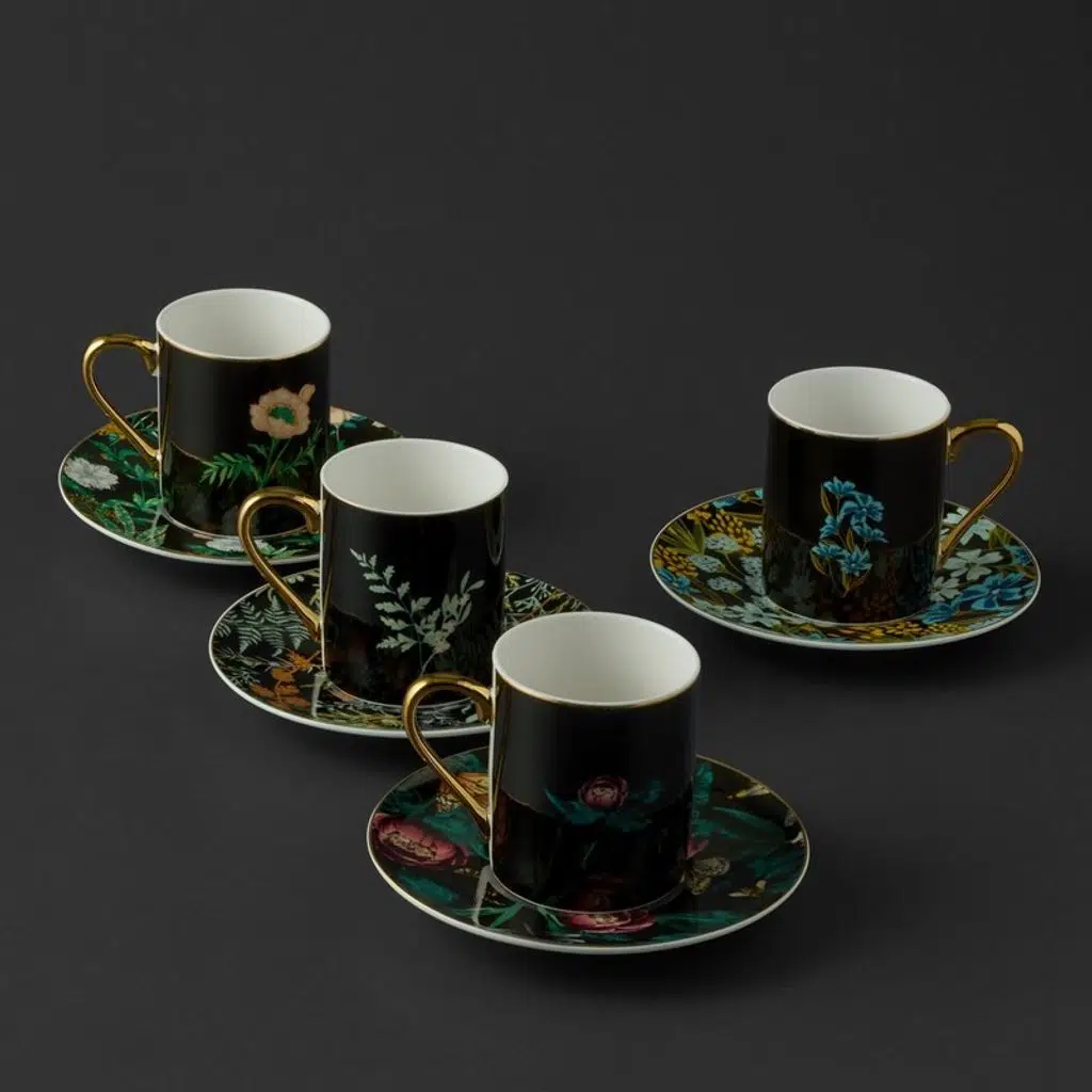 Jumbo Black Garden 4 Kişilik Kahve Fincan Takımı
