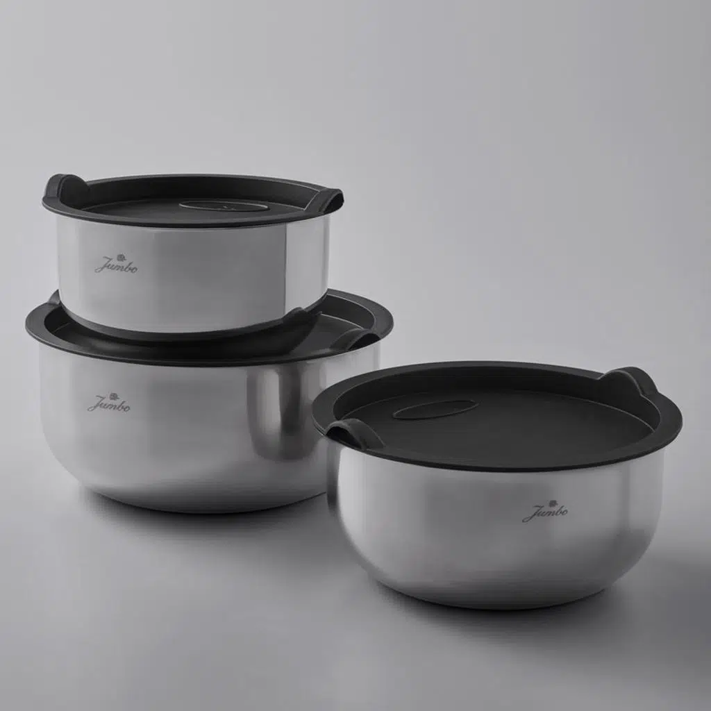 Jumbo Globe 3'lü Paslanmaz Çelik Midi Saklama ve Karıştırma Kabı Seti – Sızdırmaz Siyah Kapaklı, Mutfak Düzeni ve Gıda Saklama İçin