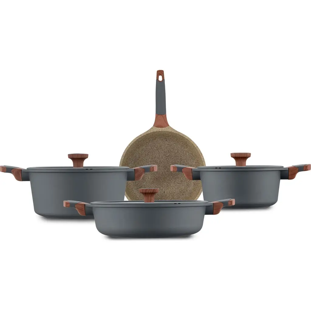 Jumbo Stone 4'lü Granit Tencere Seti – Greblon 3 Kat Kaplama, Ergonomik Ahşap Saplı, Kolay Temizlenen Farklı Ebatlar Jumbo Stone 4'lü Granit Tencere Seti – Greblon 3 Kat Kaplama, Ergonomik Ahşap Saplı, Kolay Temizlenen Farklı Ebatlar