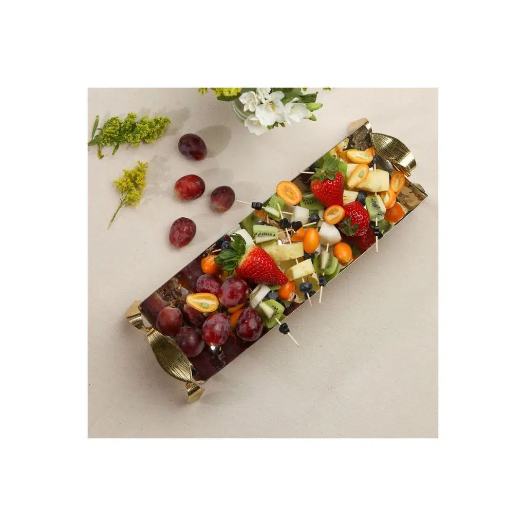 Jumbo Leaf İkramlık Şık Altın Detaylı Metal Servis Tabak 37x12x8 cm Modern Tasarım