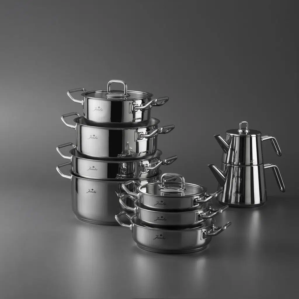 Jumbo Proshine 17 Parça 18/10 Paslanmaz Çelik Çeyiz Tencere Seti – 16-24 cm, İndüksiyon ve Fırın Kullanımına Uygun